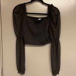 NWOT H&M Black Crop Top with Embellished Sleeves Size Medium